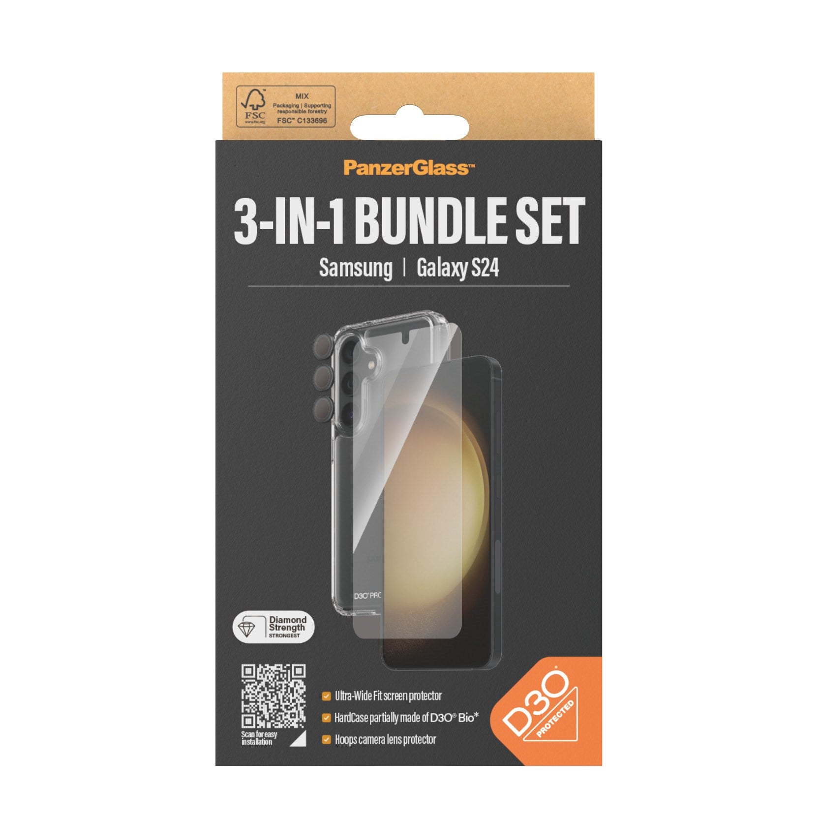 PanzerGlass® 3-in-1 Schutz Set Samsung Galaxy S24 | Ultra-Wide Fit